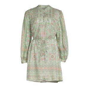 Joie Challensia Pin Tuck Mini Fit & Flare Dress Shale Green Multi Size XXS NWT